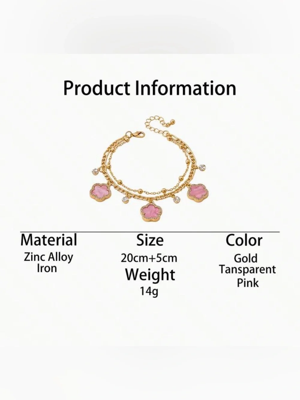 Pink Clover Charm Anklet Gold Layered Beach Anklet Dainty Summer Jewelry